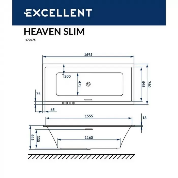 Акриловая ванна Excellent Heaven 170х75 WAEX.HEV17S.SMART.BR бронза, белый